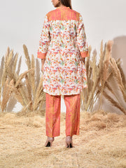 White and Pink Printed Cotton Co Ord Set