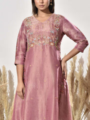 Onion Pink Tissue Emrbroidered Kurta and Pant Set