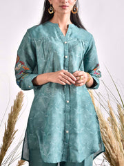 Teal Vasansi Silk Printed Co Ord Set