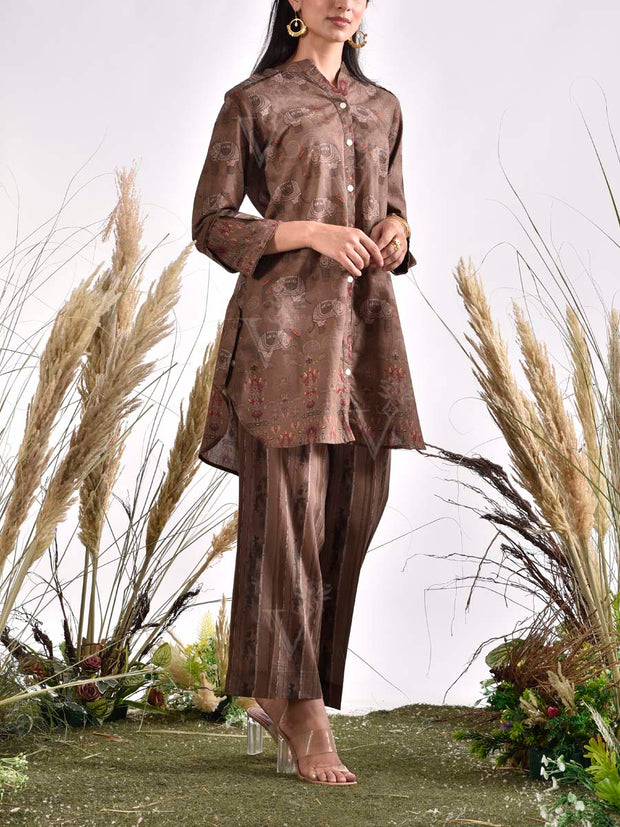 Brown Printed Cotton Co Ord Set