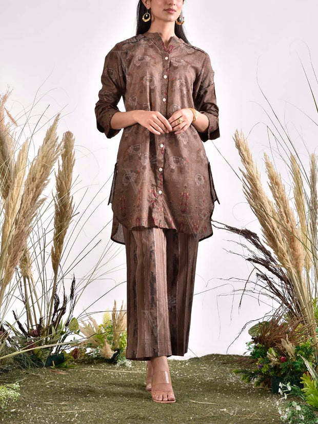 Brown Printed Cotton Co Ord Set