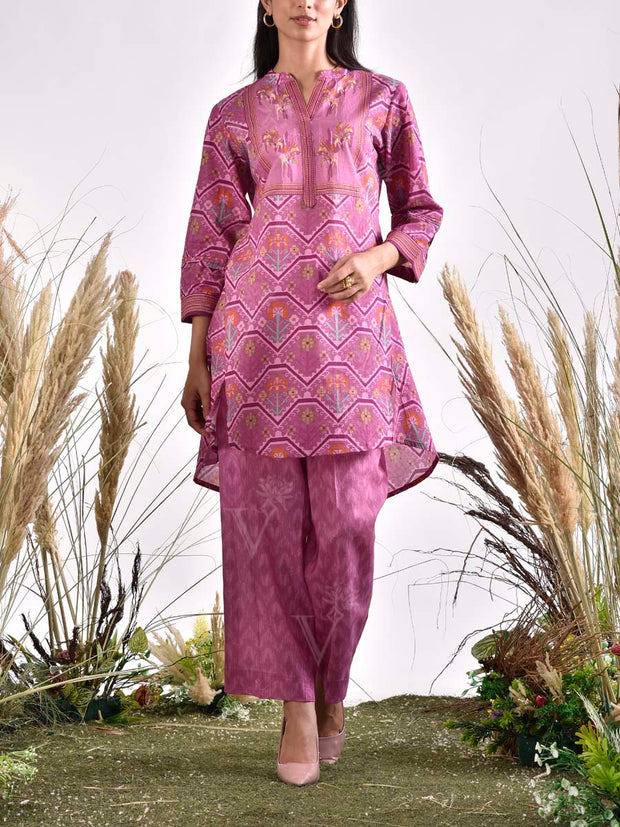 Purple Cotton Printed Co Ord Set