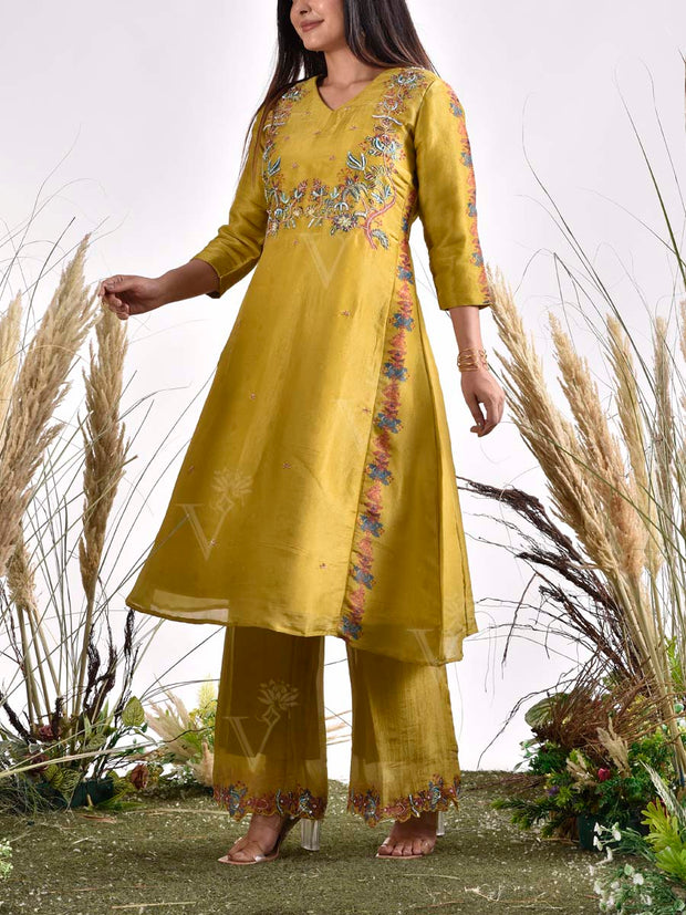 Green Vasansi Silk Embroidered Kurta and Pant Set