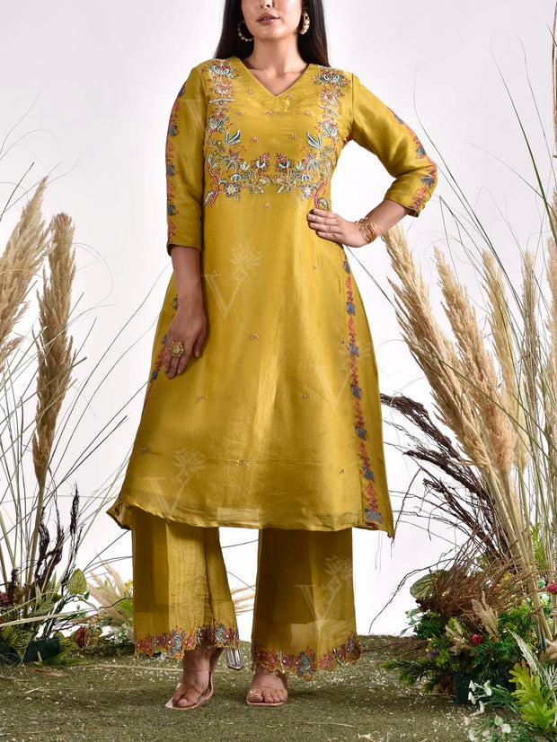 Green Vasansi Silk Embroidered Kurta and Pant Set
