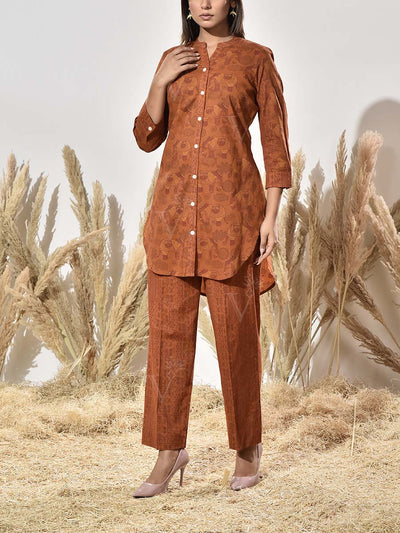Brown Cotton Printed Co Ord Set