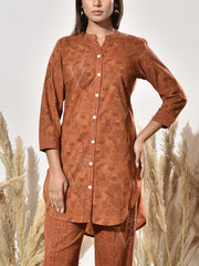 Brown Cotton Printed Co Ord Set