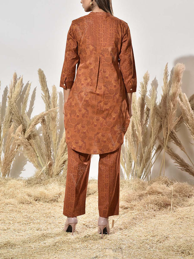 Brown Cotton Printed Co Ord Set