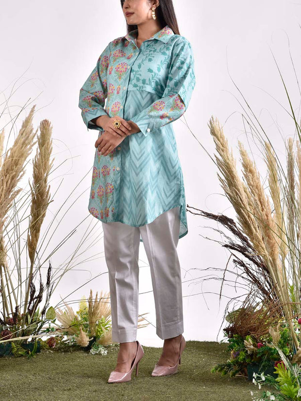 Blue Cotton Printed Top