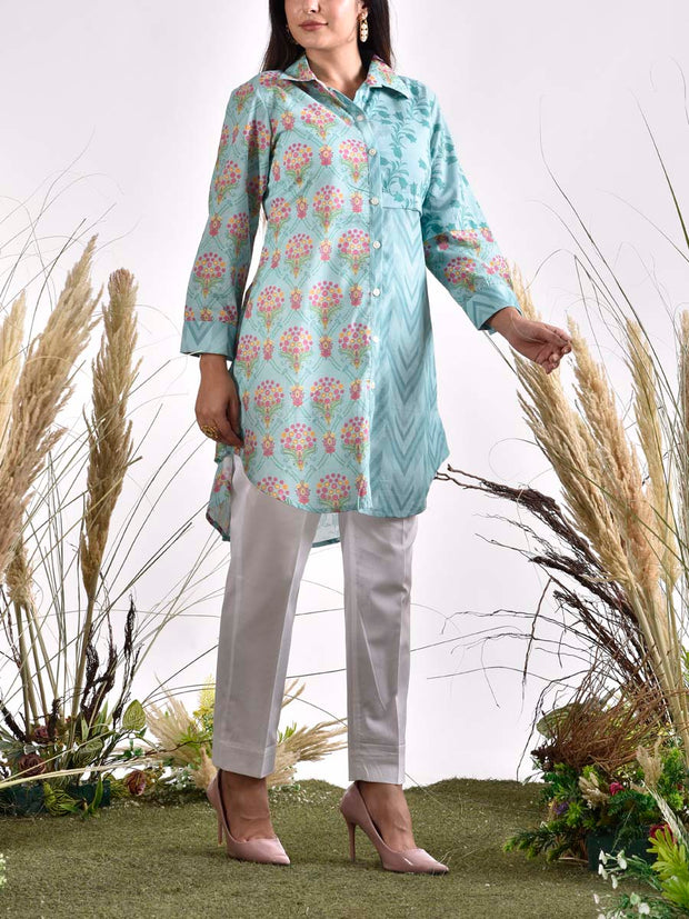 Blue Cotton Printed Top