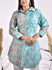 Blue Cotton Printed Top