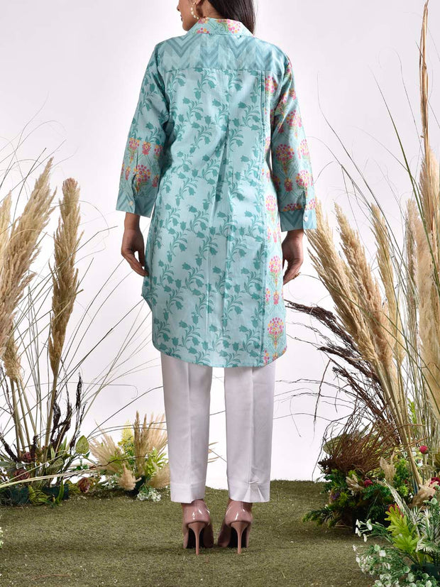Blue Cotton Printed Top
