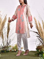 Peach and Ivory Dobby Cotton Printed Shirt