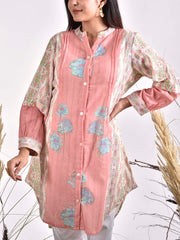 Peach and Ivory Dobby Cotton Printed Shirt