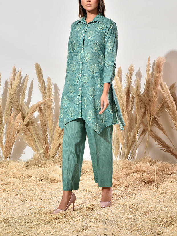 Green Cotton Printed Co Ord Set
