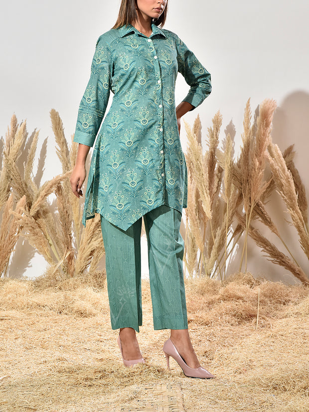 Green Cotton Printed Co Ord Set