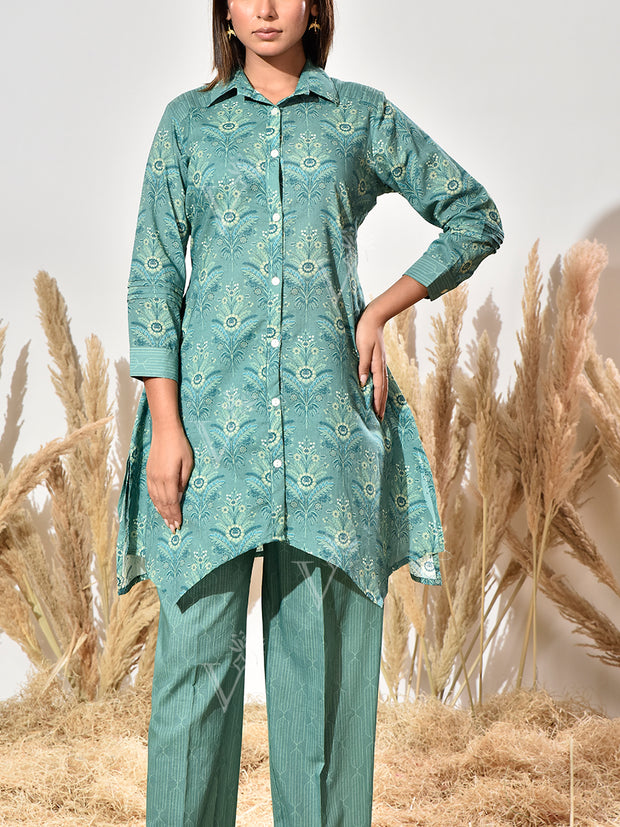 Green Cotton Printed Co Ord Set