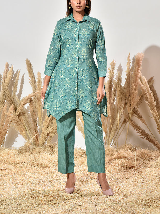 Green Cotton Printed Co Ord Set