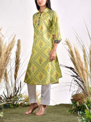 Green Cotton Printed Kurta