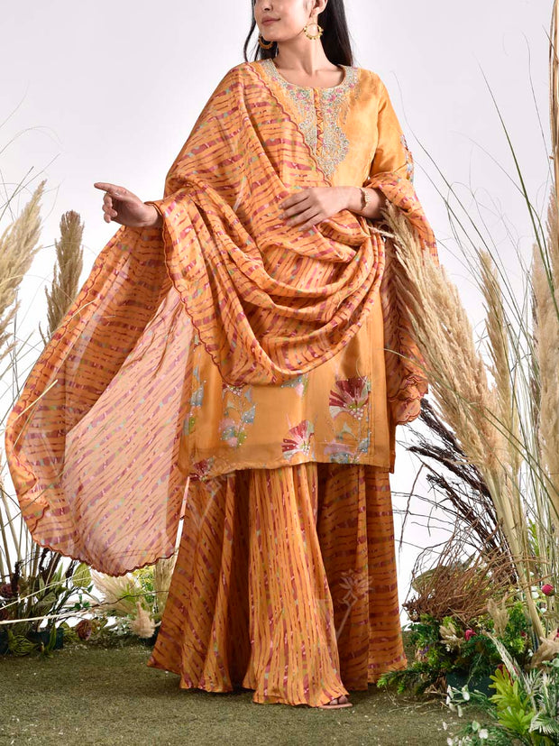 Yellow Vasansi Silk Embroidered Kurta and Palazzo Set