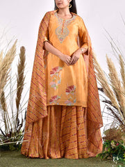 Yellow Vasansi Silk Embroidered Kurta and Palazzo Set