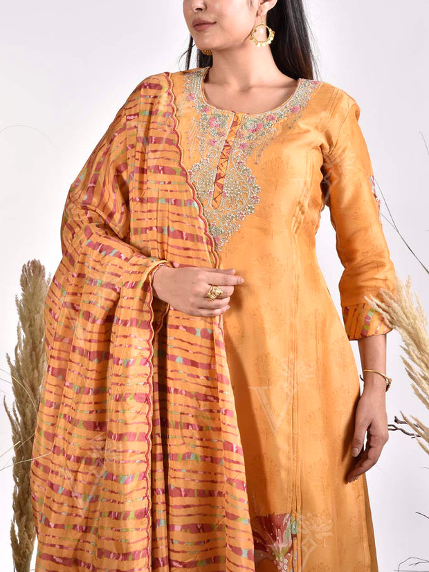 Yellow Vasansi Silk Embroidered Kurta and Palazzo Set