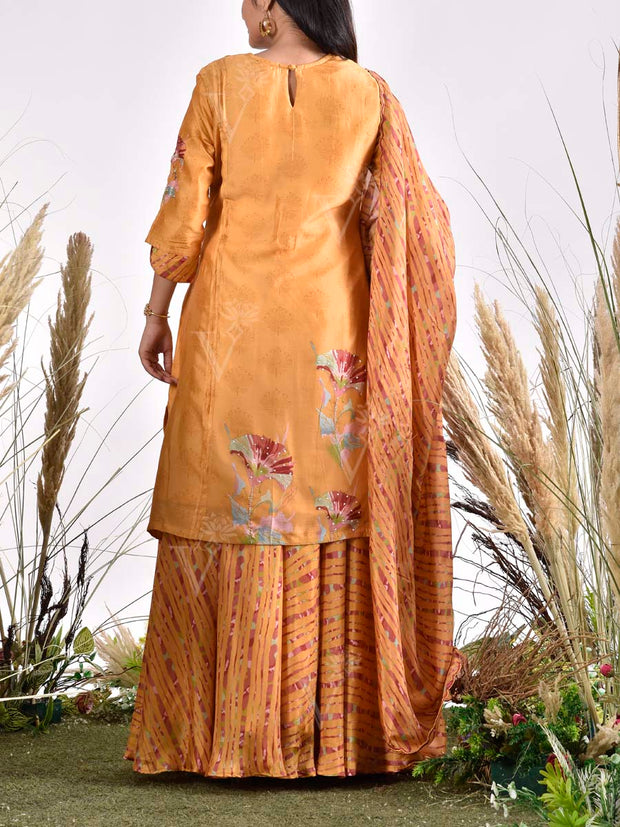Yellow Vasansi Silk Embroidered Kurta and Palazzo Set