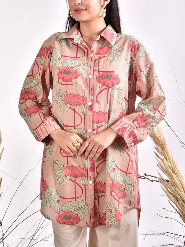Dusty Pink Printed Cotton Shirt