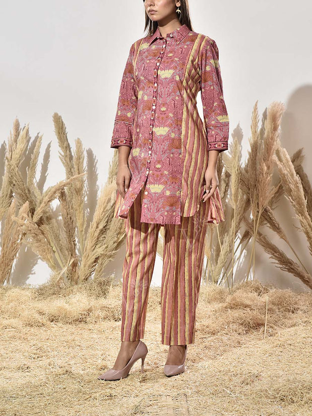 Onion Pink Cotton Printed Co Ord Set
