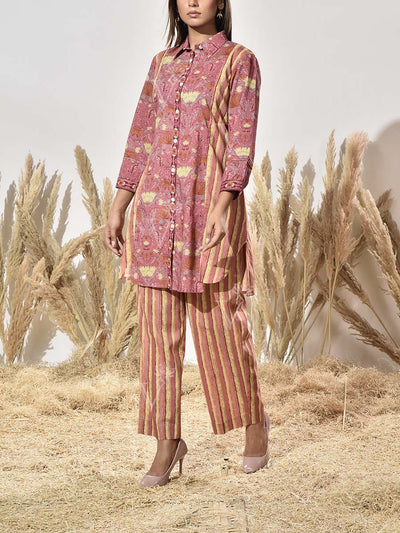 Onion Pink Cotton Printed Co Ord Set