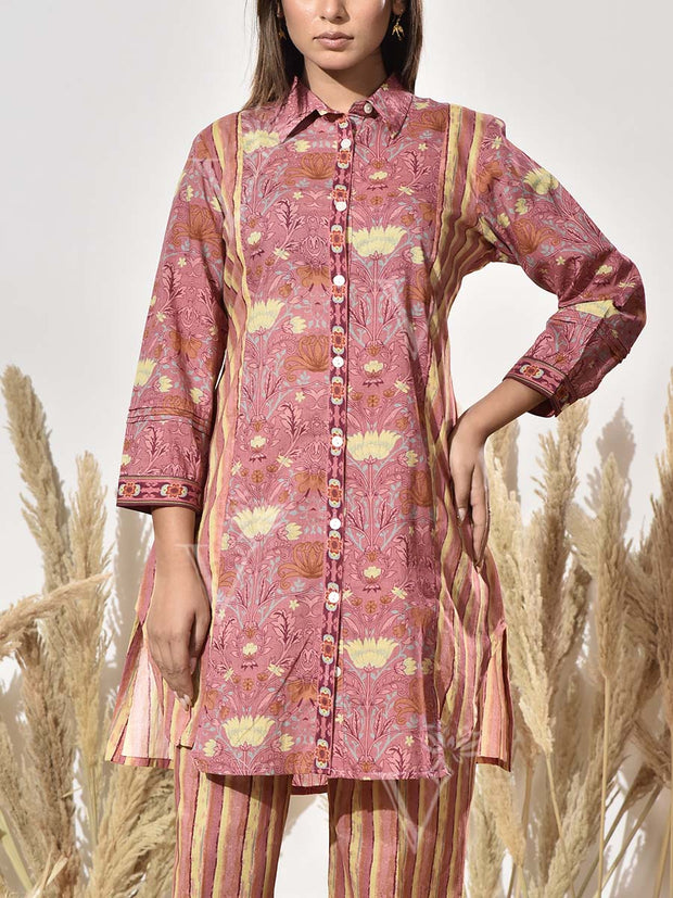 Onion Pink Cotton Printed Co Ord Set