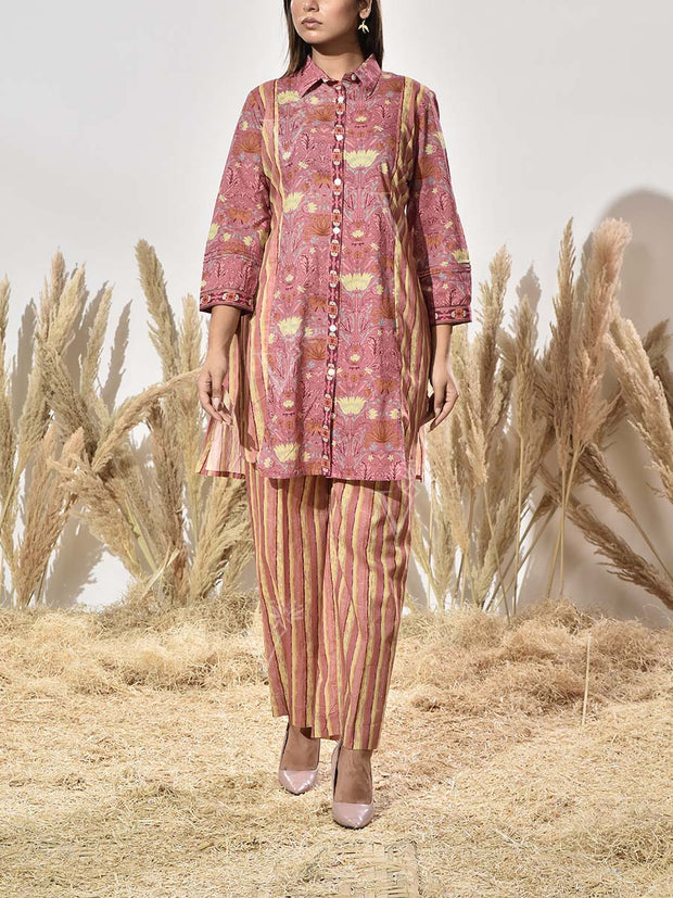 Onion Pink Cotton Printed Co Ord Set