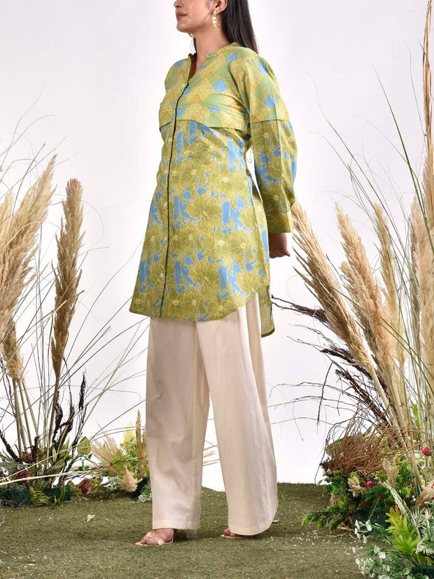 Green Cotton Printed Shirt