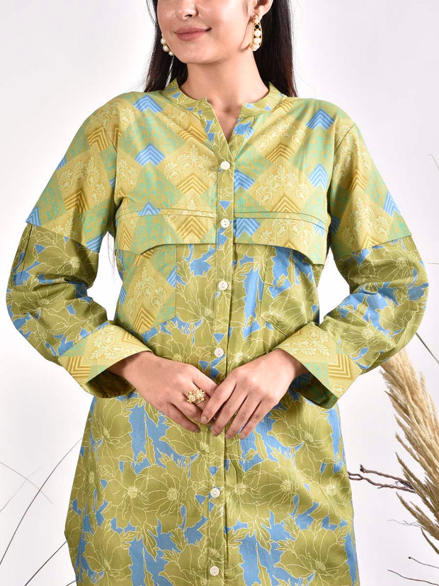 Green Cotton Printed Shirt