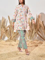 White and Green Cotton Printed Co Ord Set