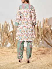 White and Green Cotton Printed Co Ord Set