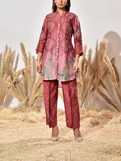 Maroon Vasansi Silk Embroidered Co Ord Set