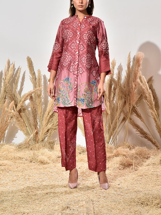 Maroon Vasansi Silk Embroidered Co Ord Set