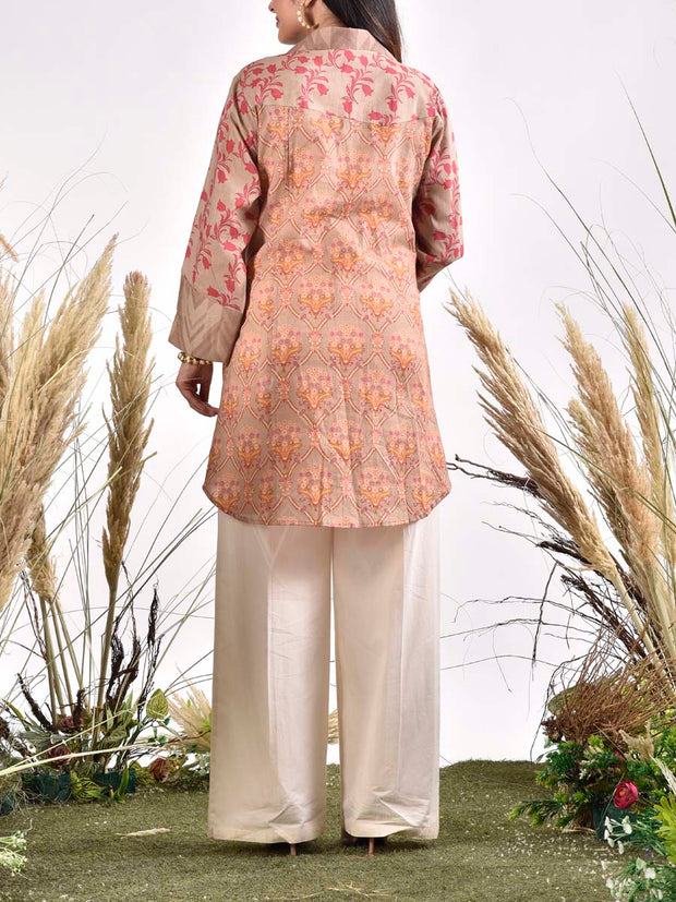 Beige Cotton Printed Top