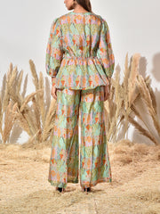 Green Silk Printed Co Ord Set