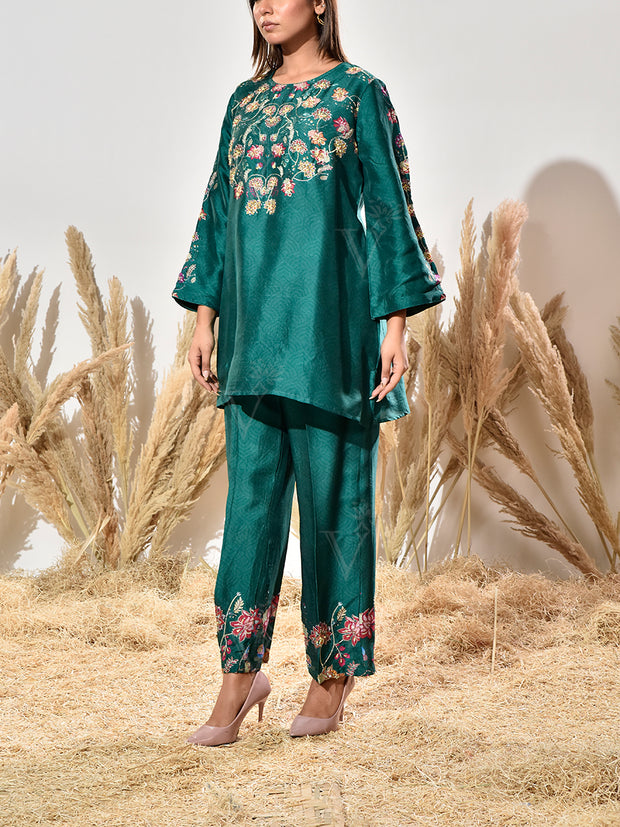 Green Vasansi Silk Embroidered Co Ord Set