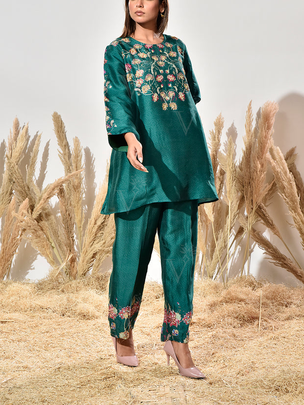 Green Vasansi Silk Embroidered Co Ord Set
