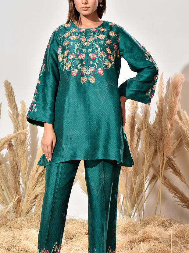 Green Vasansi Silk Embroidered Co Ord Set