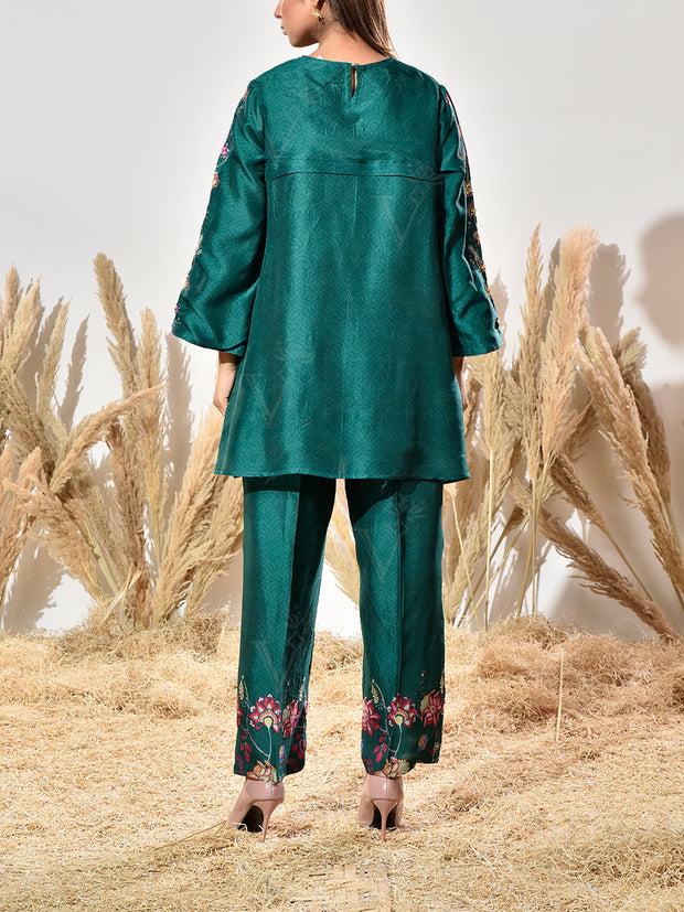 Green Vasansi Silk Embroidered Co Ord Set