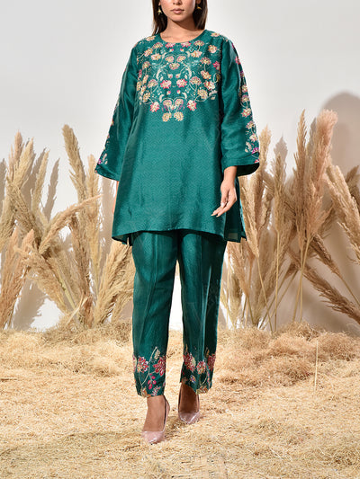 Green Vasansi Silk Embroidered Co Ord Set
