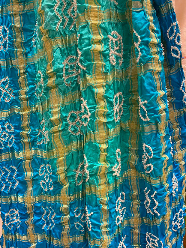 Blue and Green Bandhani  Zari Dupatta
