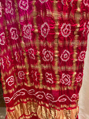 Red and  Pink Bandhani Zari Dupatta