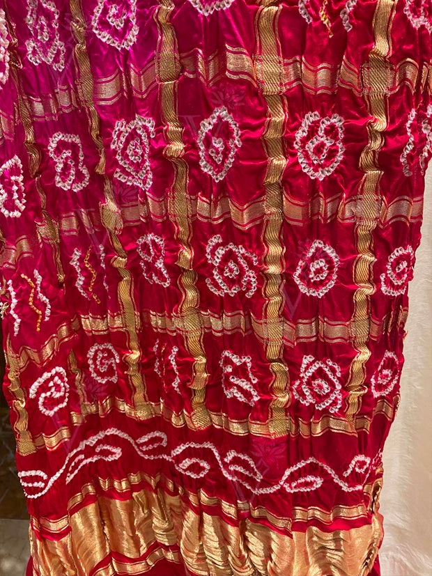 Red and  Pink Bandhani Zari Dupatta