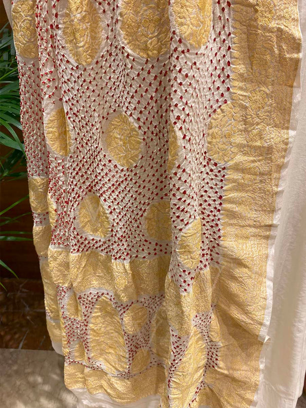 Off White Bandhani Zari Dupatta