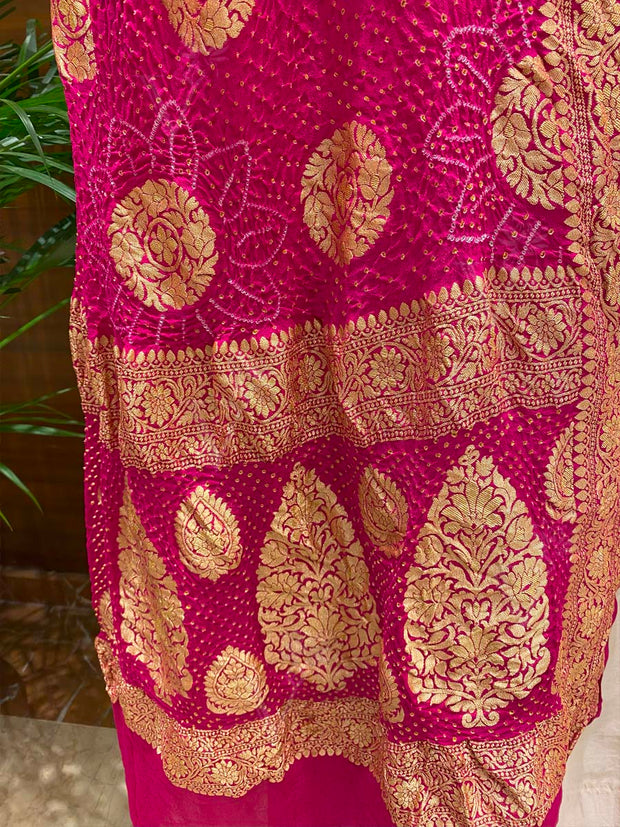 Pink  Bandhani Zari Dupatta