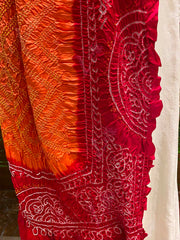 Red and Orange Bandhani Zari Dupatta